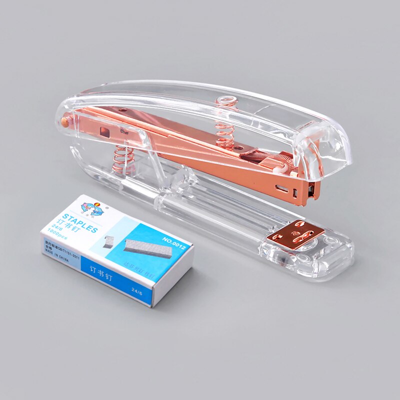 Metal Acrylic Rose Gold Stapler Transparent School Paper Staplers Use 24/6 26/6 Staples Office Binding Stationery: Default Title