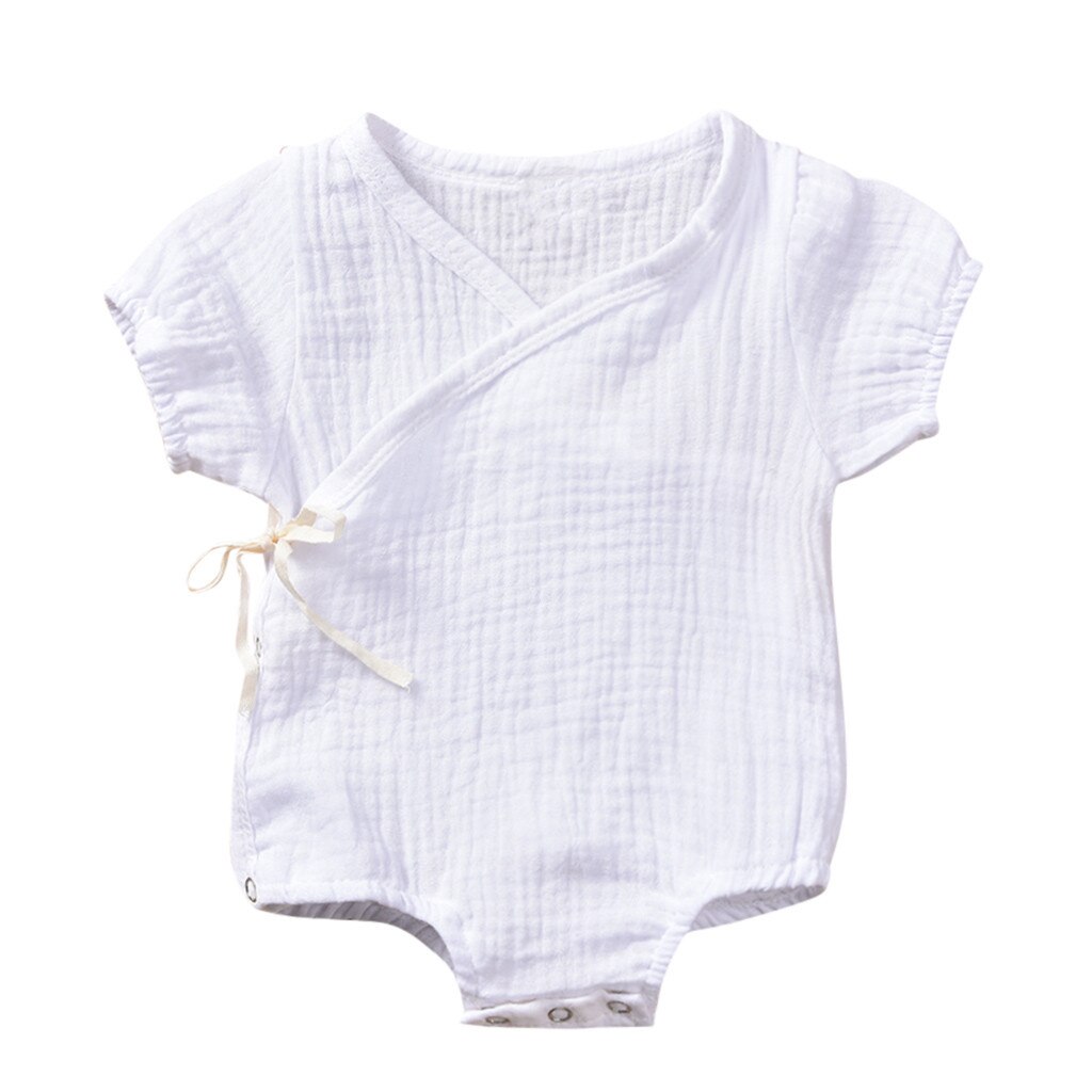 Newborn Baby Clothes Rompers Summer Girls Boys Solid Kimono Romper Bodysuit Cotton Linen Cool Outfits Infant Clothing Rompers: White / 12-18 Months