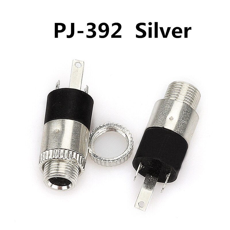 10pcs Headphone jack 3.5mm PJ PJ313 PJ320 PJ325 PJ326 PJ327 PJ358 PJ392 PJ342 Audio and video female dual channel stereo jack: PJ-392 Silver