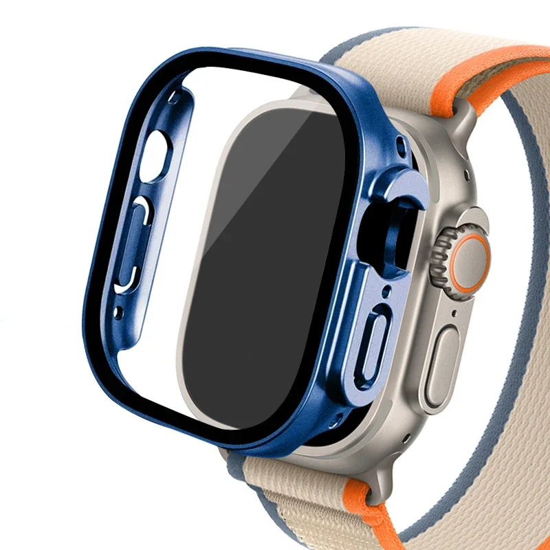 Vidrio + funda para Apple Watch Ultra 2, carcasa de 49mm para reloj inteligente, parachoques de PC + Protector de pantalla, cubierta templada, accesorios de banda serie iwatch