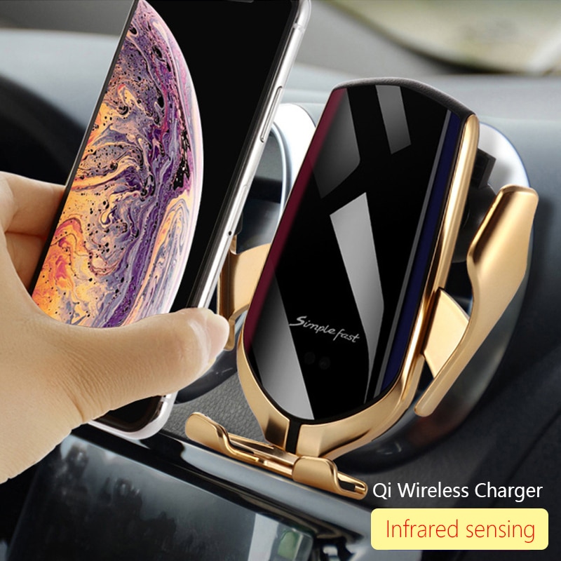 Qi Wireless Charger Car Fast Charging Bracket for iPhone X Xs Max XR Samsung S9 S10 Note 8 9 Infrared Sensing Automatic Clip