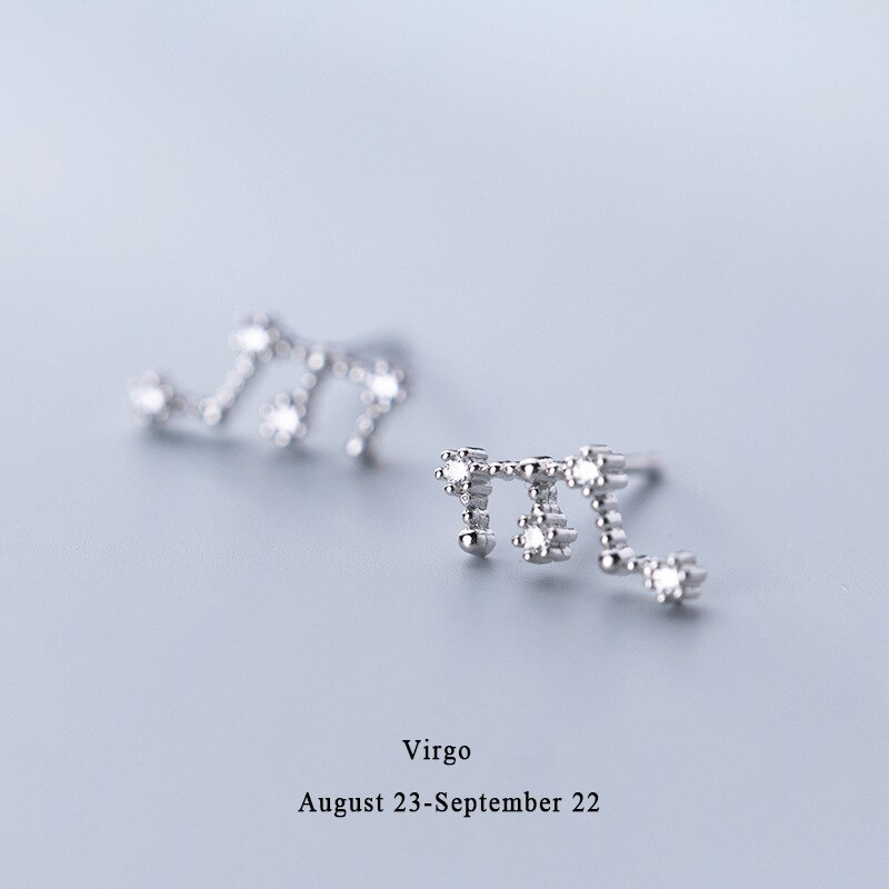 925 Sterling Silver AAA Cublic Zirconia Scorpio Taurus Twelve Constellation Zodiac Sign Stud Earrings Ear Piercing Jewelry: Virgo