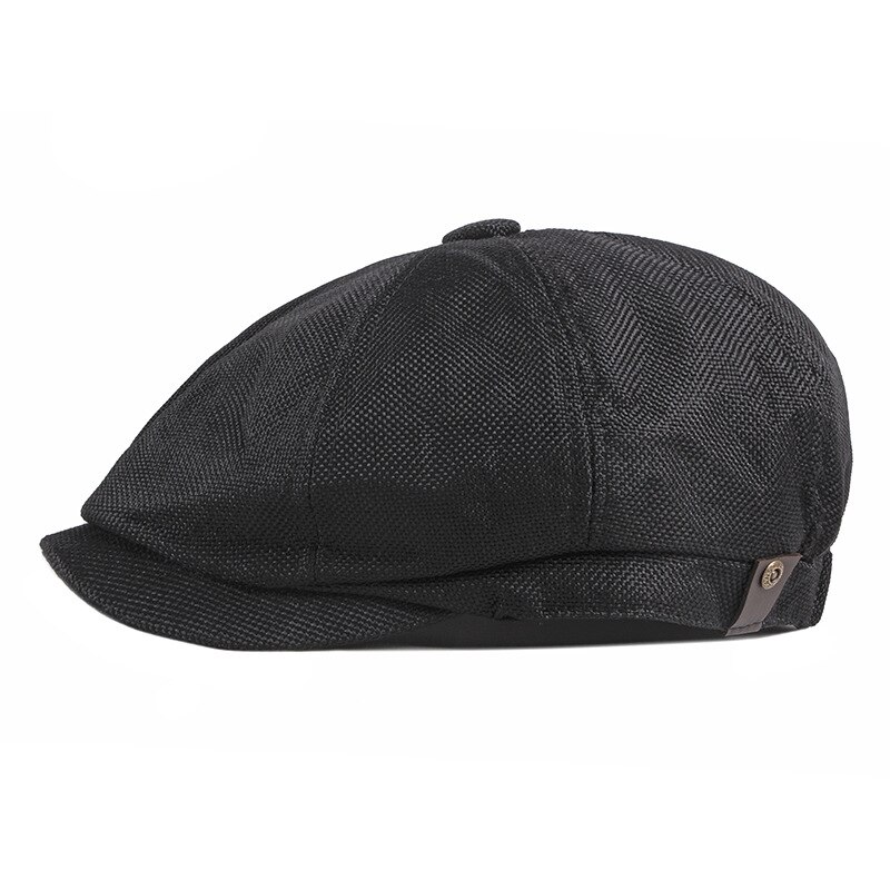 Wuaumx Newsboy Cap Men Spring Summer Octagonal Hat For Male British Herringbone Flat Caps Retro Eight blade Hats Breathable: Black