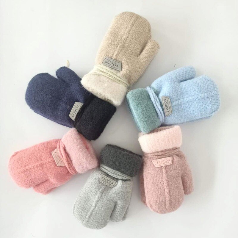 Kinderen Cartoon Opknoping Hals Fluwelen Gewatteerde Meisjes Outdoor Koude Warme Winter Gebreide Handschoenen Kinderen Voor 2-5Y