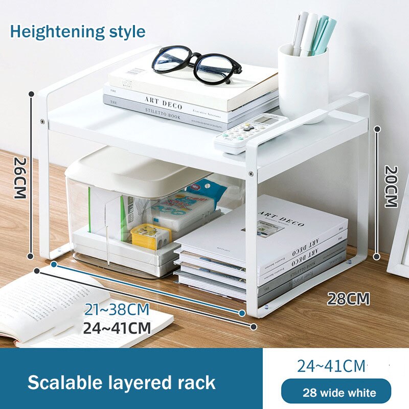 Retractable Simple Bookshelf Office Desktop Storage Rack Table Multi-layer Desk Organize Carbon Steel Small Shelf Storage Box: 24 To 41 width 28