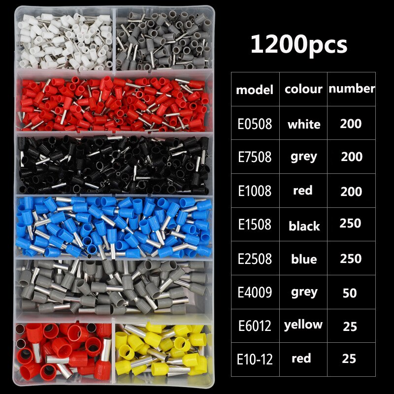 1200pcsWire Ferrules Terminals Kit Ferrule Crimping Kit Assortment Ferrule Wire Crimp Pin Terminal Connector Wire Ends Terminals
