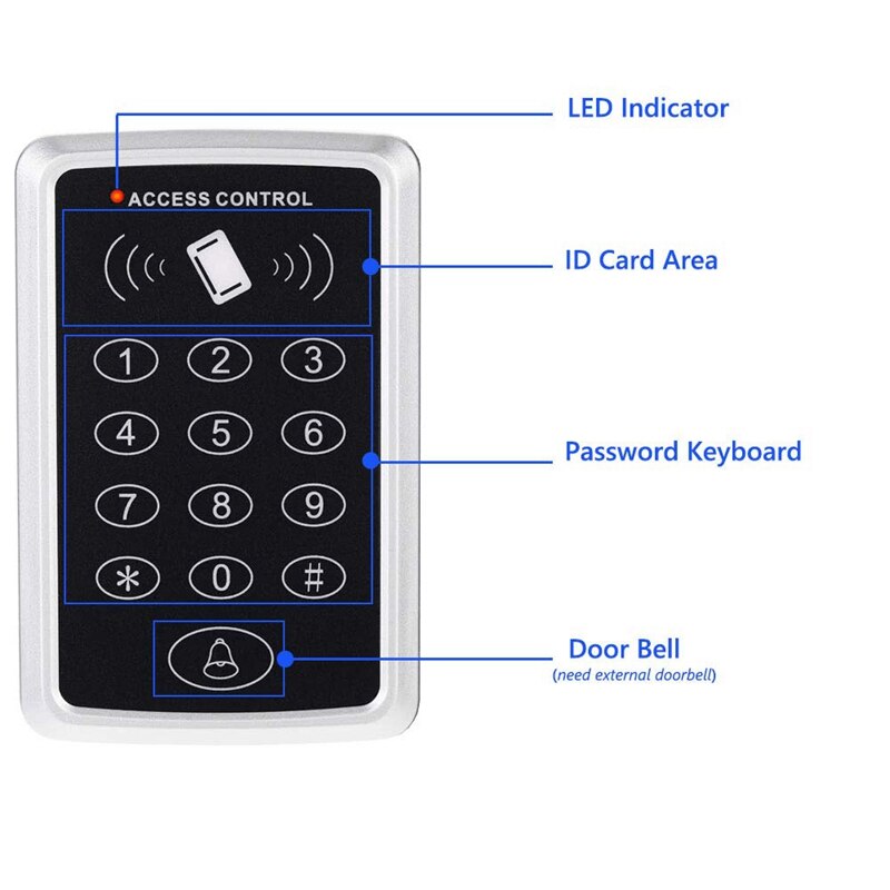 Door Access Control System, 125Khz RFID EM ID Stand-Alone Password Keypad With RFID Key Fobs Keychains For Home Security