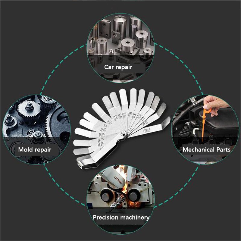 Metric Feeler Gauge Gap Ruler 16 Blade Thickness Gap Thickness Gauge 0.127-0.508mm Anti-Rust Plug gauge Measuring Instrument