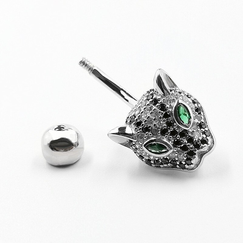 HelloLook 925 Sterling Silber Leopard Kopf Körper Schmuck Bauchnabel Ring Verhindern Allergie Nickel Freies Körper durchbohren