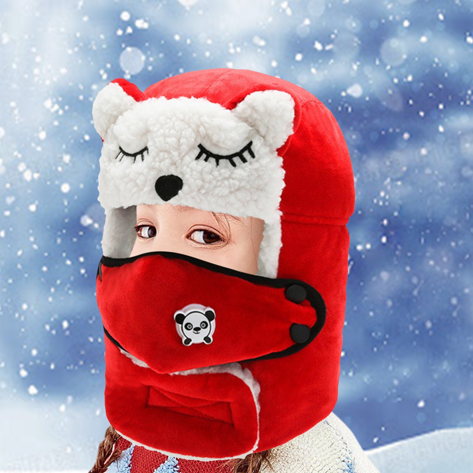 Dzieci śmieszne ochrona zwierząt ucho Ushanka kapelusz stałe pluszowe futro ciepłe czapki zimowe dziecko maska wiatroszczelna czapka zimowa miękka czapka narciarska