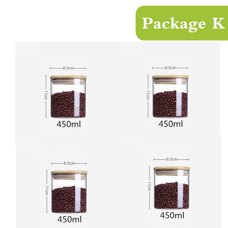 Glasburkar med bambulock mini kaffe socker te burk spannmålsdispenser flaska glasburkar förseglad förvaringstank: 11 x 8.5cm 450 ml x 4