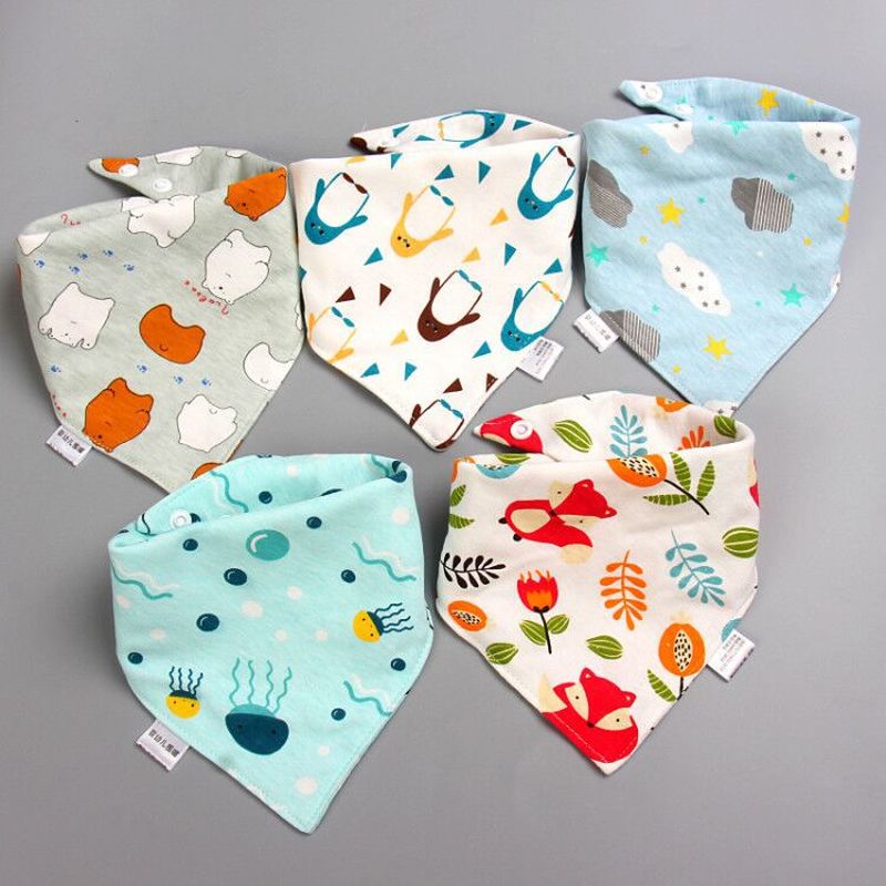 5Pcs Slabbers Driehoek Dubbele Katoen Bandana Slabbetjes Waterdichte Baby Jongens Meisjes Voeden Kiel Zuigeling Burp Doek Baby Speeksel handdoek