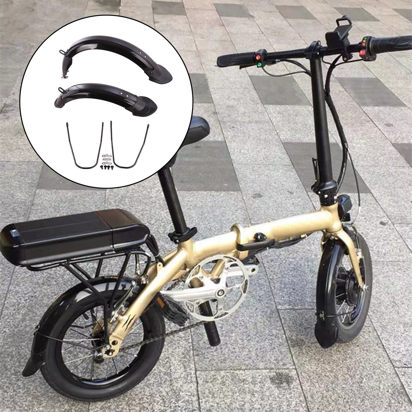 Garde-boue pour vélo pliant 12/14 pouces, kit de quincaillerie pour bicyclette avant et arrière