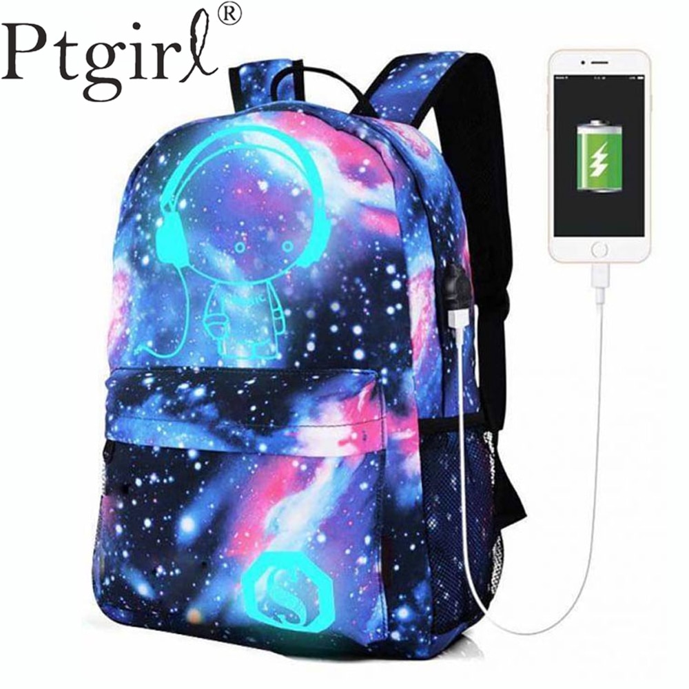 Mochilas escolares para niños mochila con estampado de estrella espacial para adolescentes, Cargador USB Ptgirl, bolsas de libros antirrobo