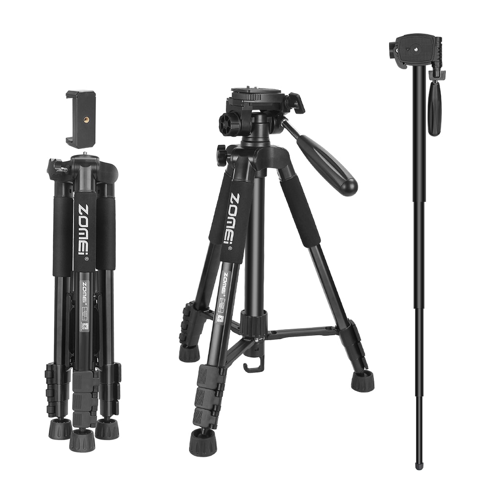 ZOMEI Q222 appareil photo en aluminium trépied statif Flexible trépied photographique monopode support de voyage pour Smartphone appareil photo DSLR projecteur