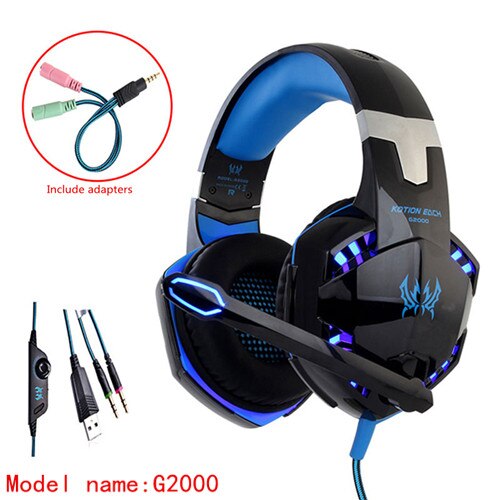 KOTION EACH G2000 G9000 G4000 stereo gaming headset big pc for computer with microphone LED Light Deep Bass gamer headphones: G2000lanxian