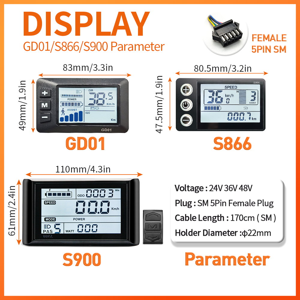 Ebike 250W 500W Controller and LCD Display 36V 48V LCD866 LCDGD01 LCDS900 Electric Bicycle Bike Display Controller