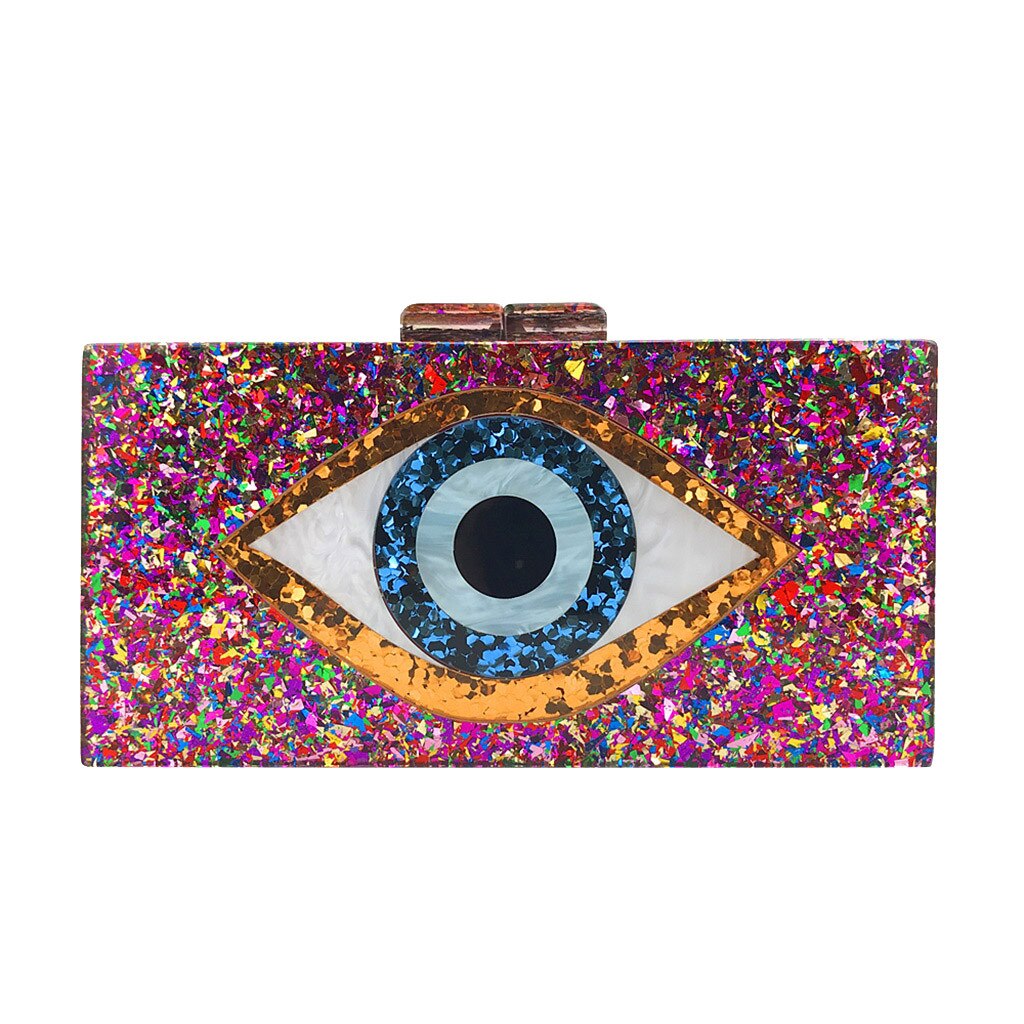 3W#Evil Eyes Bag Shiny Evening Clutch Bag For Wedding Party Women Handbags Acrylic Bag Chain Shoulder Bags Messenger: Hot Pink