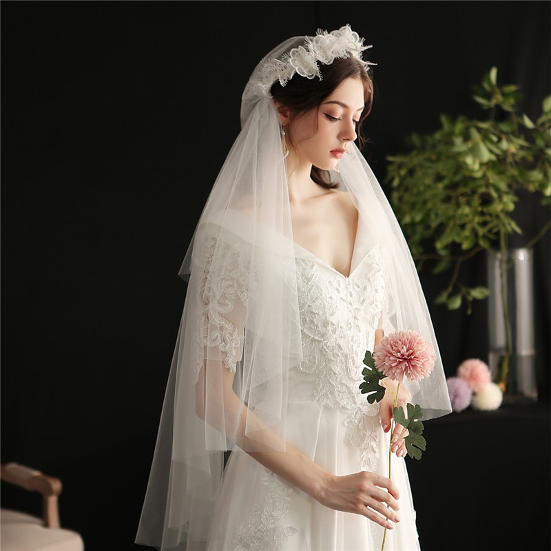 CC Veil Wedding Hair Accessories For Bridal Women Hairband Two Layer 100% Handmade Lace Luxury Marriage Accessories Veils V647