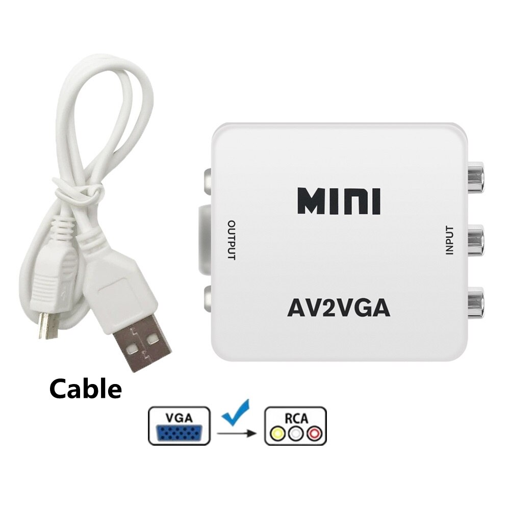BSLIUFANG-convertidor Mini RCA a VGA, convertidor AV2VGA VGA2AV con Conversor de vídeo VGA de Audio de 3,5mm para PC a TV ordenador a TV: With cable