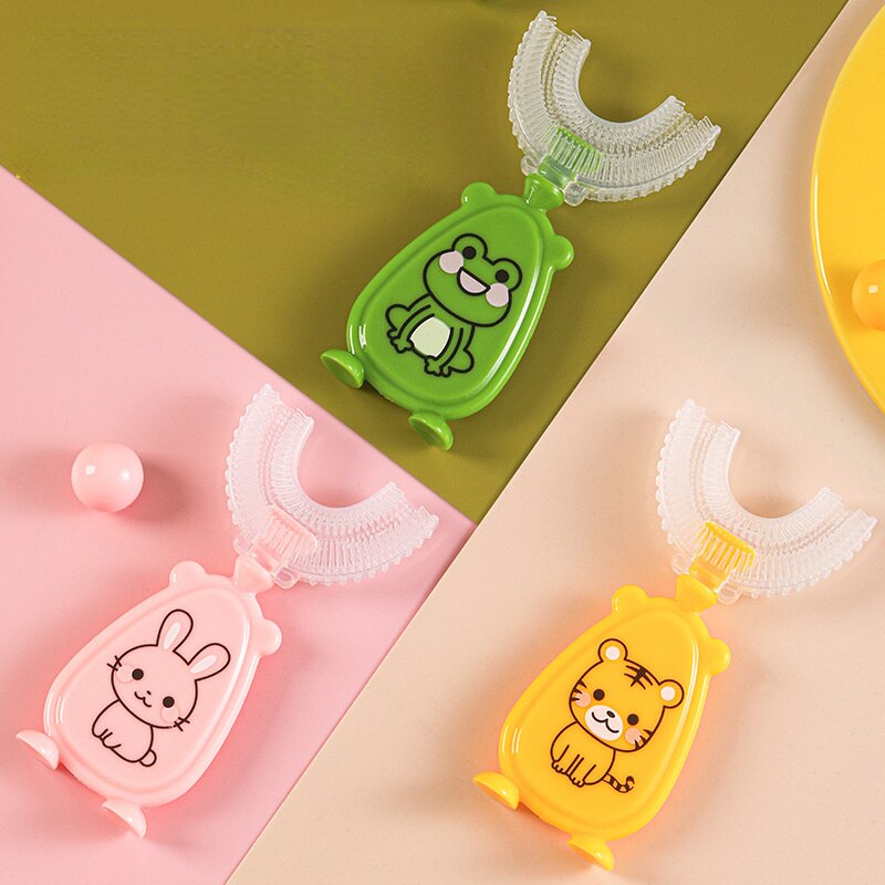 2-8Y Cute Animal Kids spazzolino a forma di U spazzola in Silicone per bambini 360 spazzolino da denti filo per bambini spazzolino da denti U spazzolino da allenamento