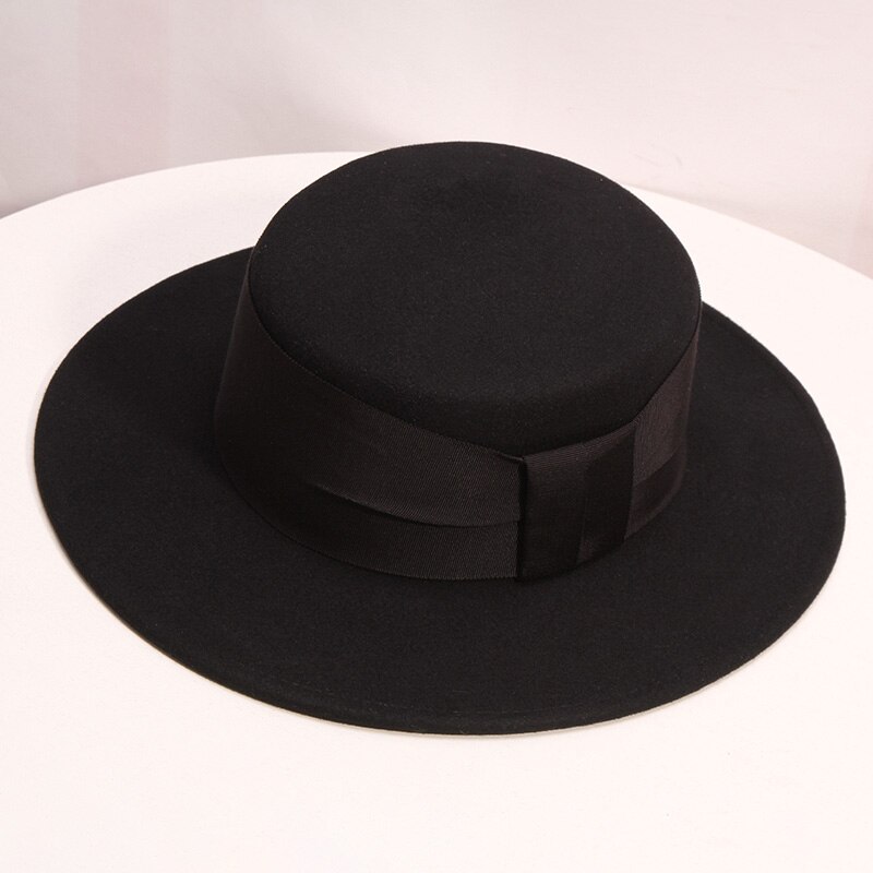 Musta/valkoinen leveä lieri yksinkertainen kirkon derby silinteri panama kiinteä huopa fedora hattu miehille ja naisille 100%  villa silinteri kentucky