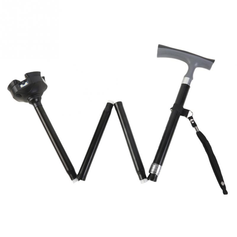 Old Man Walking Stick With LED Light Four Legged Stable Rugged Aluminum Alloy Foldable Portable 62-96cm
