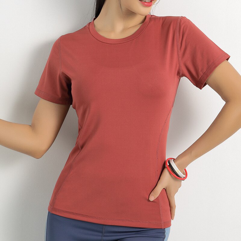 Mesh stitching sports T-shirt ladies summer slim crew neck short sleeve yoga quick drying breathable fitness running jacket