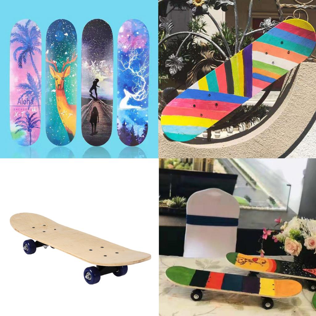 Blank Skateboards for Kids Wooden Complete DIY Freehand Skateboards for Beginner Graffiti for Boy Girl Slide Plate Skating Board