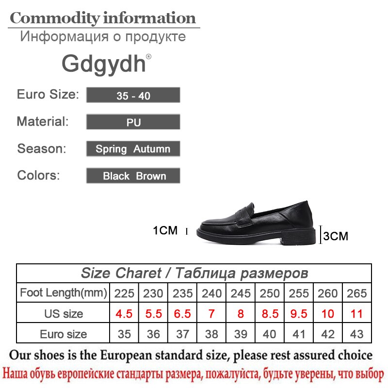 Gdgydh Round Toe Loafers Flats Shoes Woman Spring Summer Female Casual Shoes Black Leather PU Flat Heel