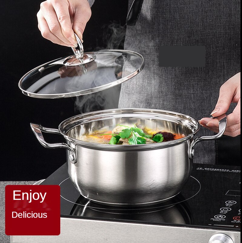 Cookware Set 2 Piece Kitchen Stainless Steel Cooking Pot & Pan Sets Induction Safe Saucepan Casserole pan Glass Lid Pans