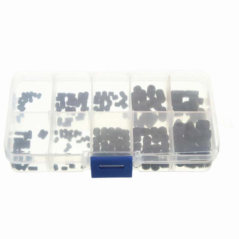 200pcs Black Allen Head Socket Hex Set Grub Screw Cup Point Assortment Kit + Box