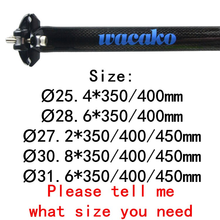 Wacako-tija de sillín de carbono para bicicleta de montaña, poste de asiento para bici de carretera, BMX, 25,4, 27,2, 28,6, 30,8, 31,6, 350x400, 450mm: blue logo
