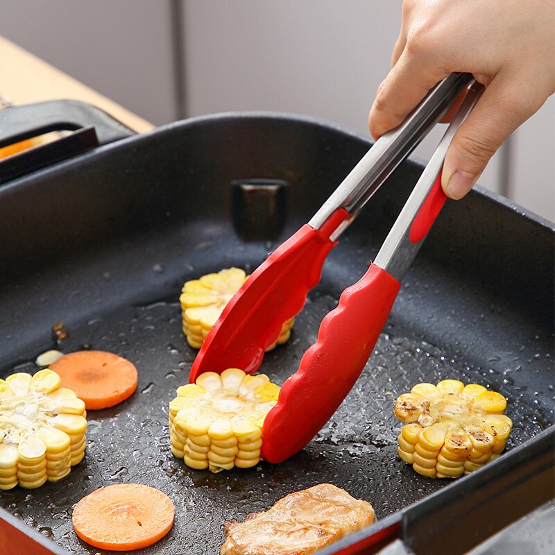 Pinzas de cocina de silicona para barbacoa, tensores para carne y sartén, para cocinar a la parrilla, utensilios de cocina