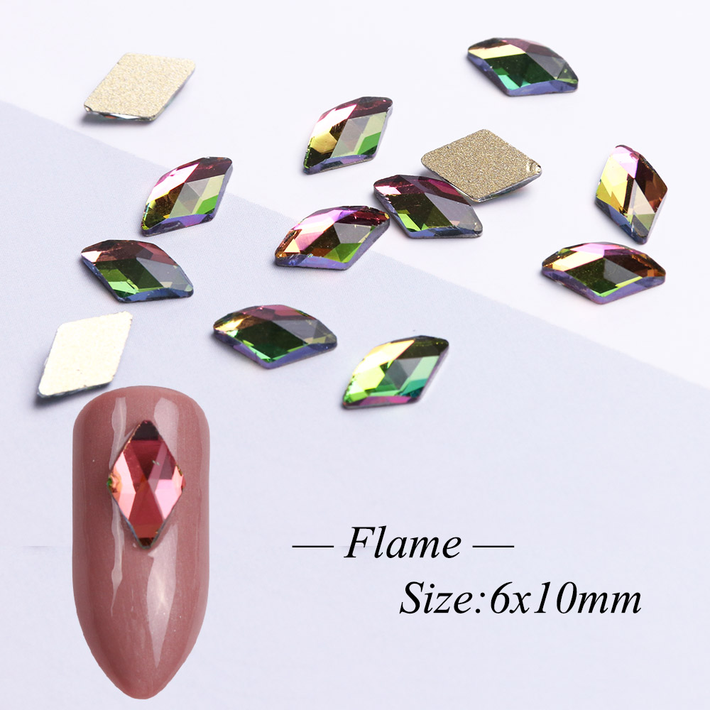 10 pièces losange ongles strass cristaux Flatback verre pierres manucure Nail Art décoration breloques gemme bijoux accessoires JI717: Flame