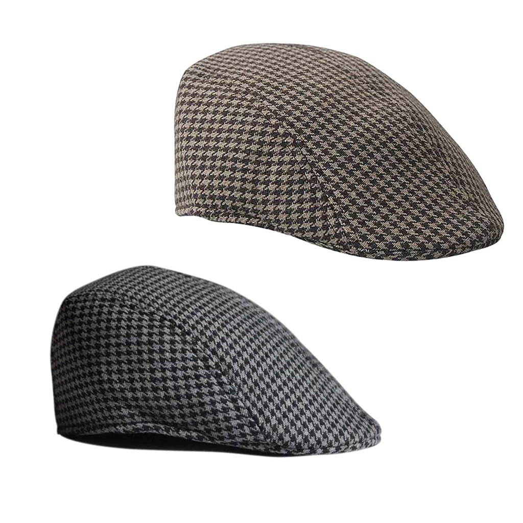 2 Pcs Kinderen Kids Piekte Land Cabbie Golf Hoeden Katoen Hound Tooth Baret Cap Newsboy Platte Hoed Outdoor Toebehoren Zwart & Bruin