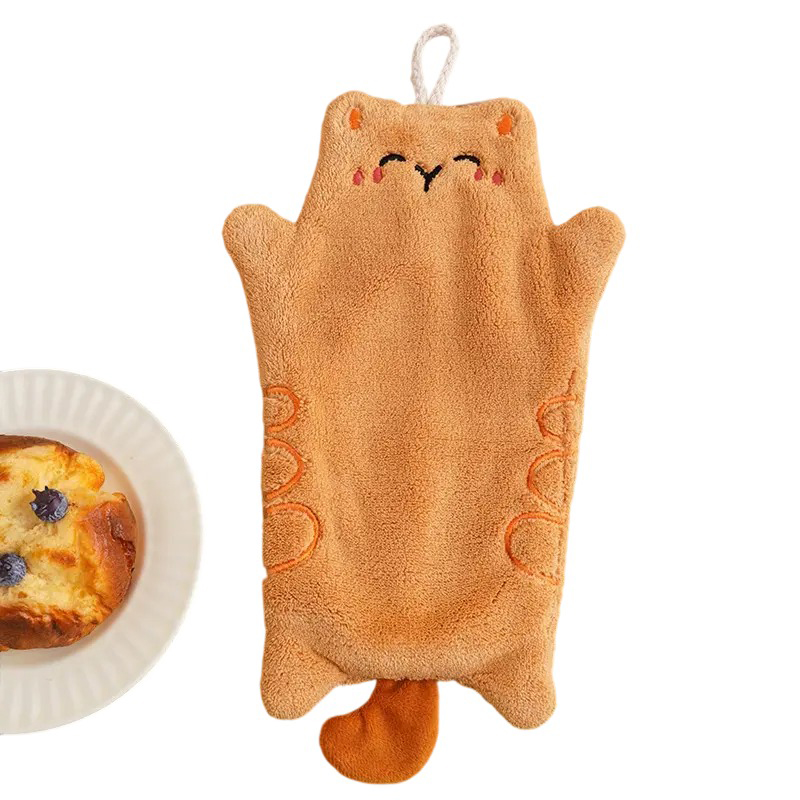 Katzen-korallenfleece-fingerspitzenhandtuch, hängehandtuch zum händetrocknen, badezimmerzubehör, Super saugfähig: Schwarz