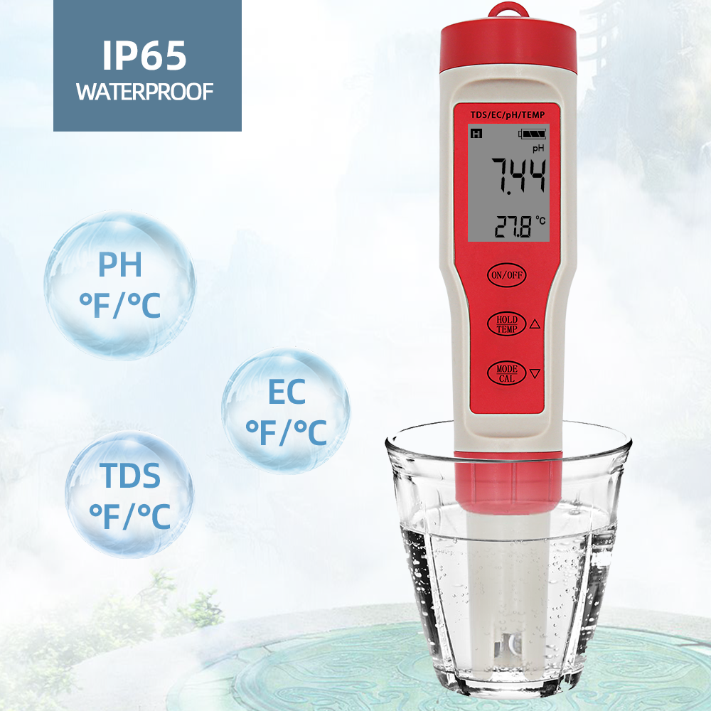 Digital PH Meter 4 in 1 PH TDS EC Tester Thermometer Water Quantity Measure Tool Wine Urine Tester Analyzer Acidity Test Pen 20%