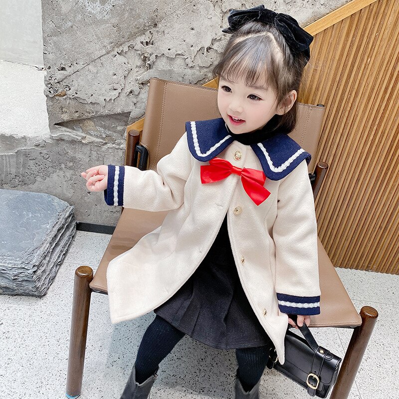 Capispalla in lana per bambini per ragazze BIg Bowk vestito natalizio ragazze coreane addensare cappotto di lana nuovo cappotto invernale per bambini giacca a vento 4-13T