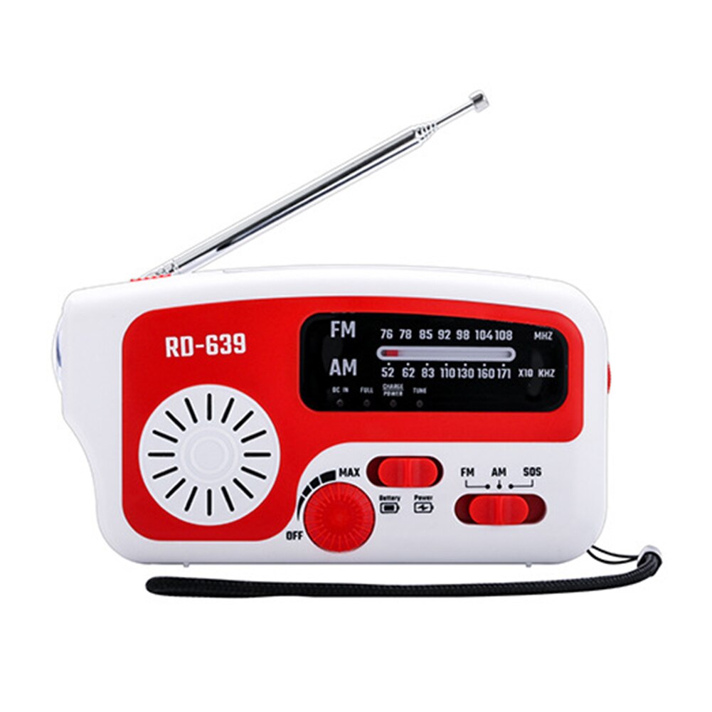 Multifunctional Hand radio Solar Crank Dynamo Powered AM/FM/NOAA Weather Radio Use Emergency LED Flashlight and Power Bank: Red-White B