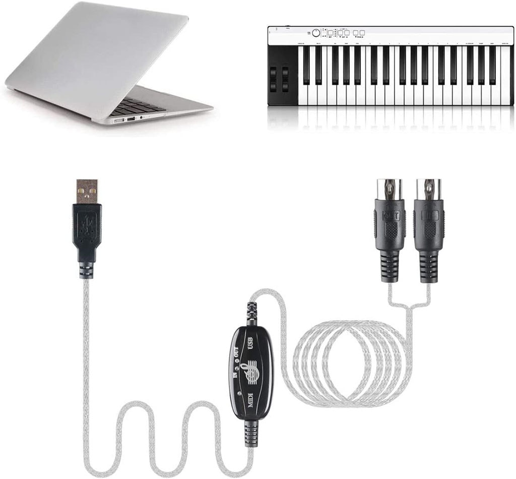 Cable Converter 2 in 1 Computer to Synthesizer Music Studio Keyboard Interface Cable Plug Controller USB to Midi interface cable