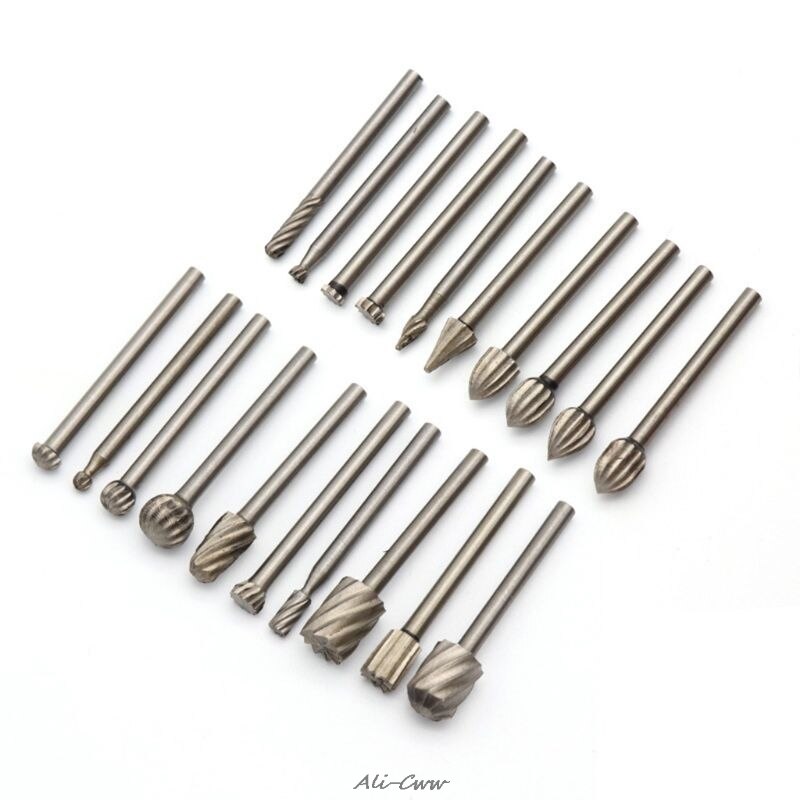 20pcs Solid Carbide Burr Set shank Tungsten Carbide Rotary Files Burrs with 3mm Cutting Head diameter Fits for Woodworking