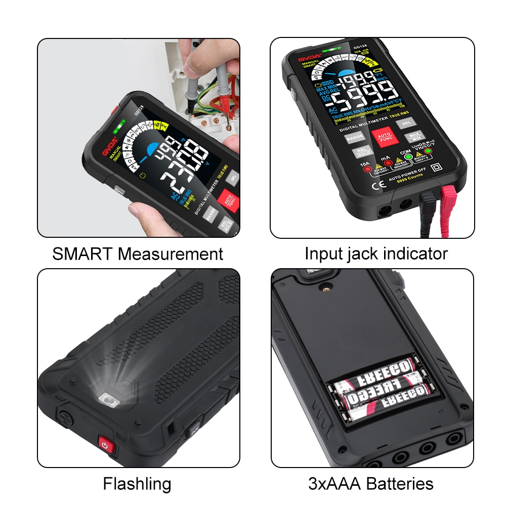 GVDA 9999 Counts Digital Multimeter Auto Range 1000V 10A Tester Meter Ohm Hz Capacitance True RMS AC DC DMM Smart Multitester