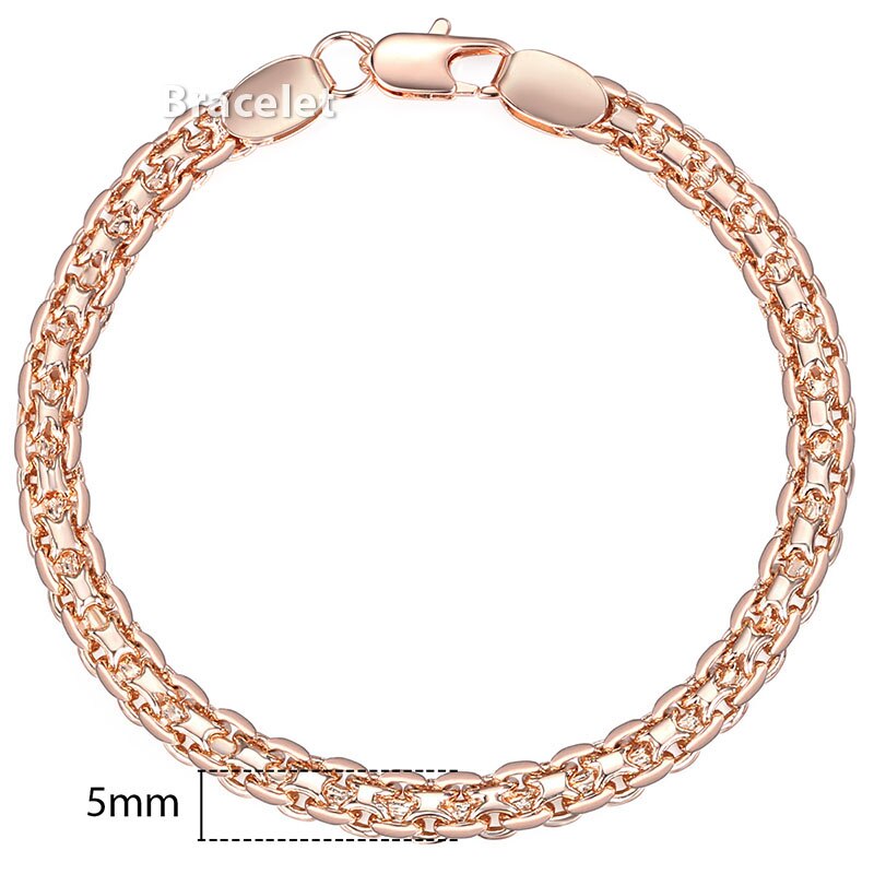 Pulsera de eslabones Bismark trenzados para hombre y mujer, brazalete de 4,5mm, Color oro rosa 585, 18-23cm, GB422: GB422 / 8inch 20cm
