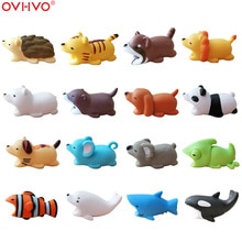 Ochraniacz kabla Cute Animal Bites Winder Organizer dla iphone USB kabel ładujący słuchawki drut kumple Cartoon Protection Cover