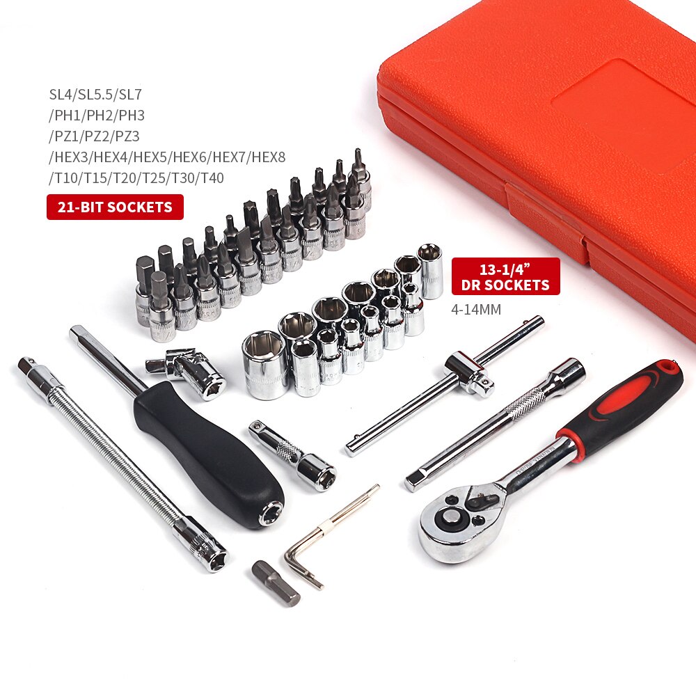 HILDA 46 pcs Car Repair Tool Sets Combination Tool Wrench Set Batch Head Ratchet Pawl Socket Spanner Screwdriver socket set