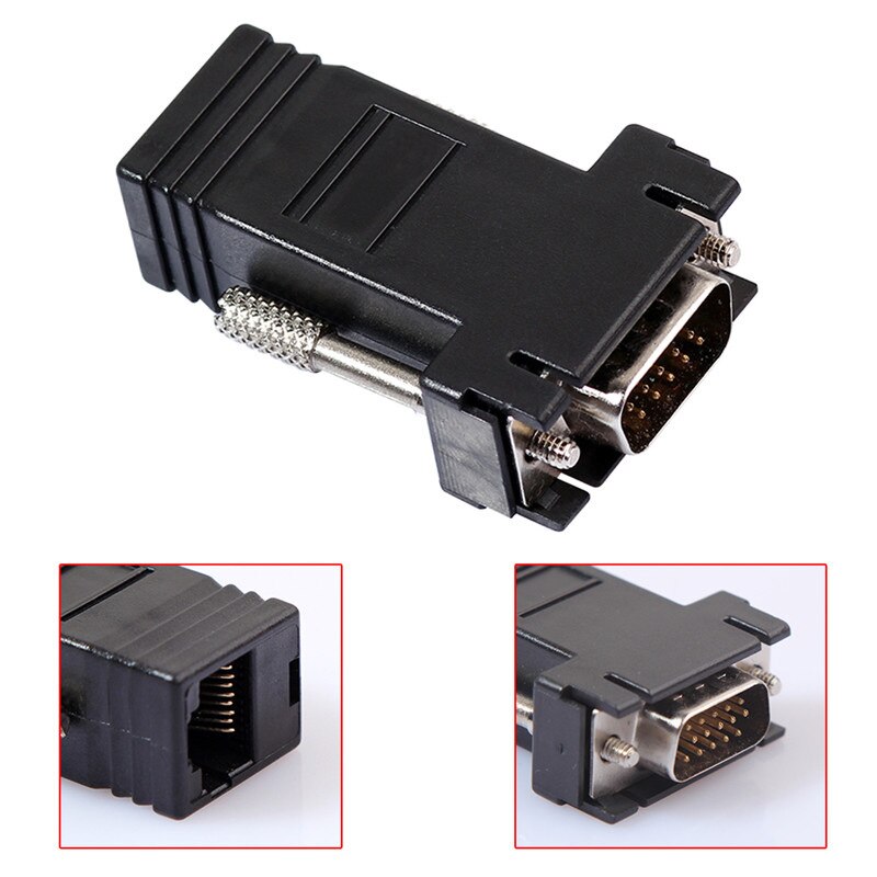 VGA Extender Male to LAN CAT5e/6 RJ45 Network Ethernet Cable Up to 20M Female Adapter VGA UTP for PC Laptop Computer Projector: black