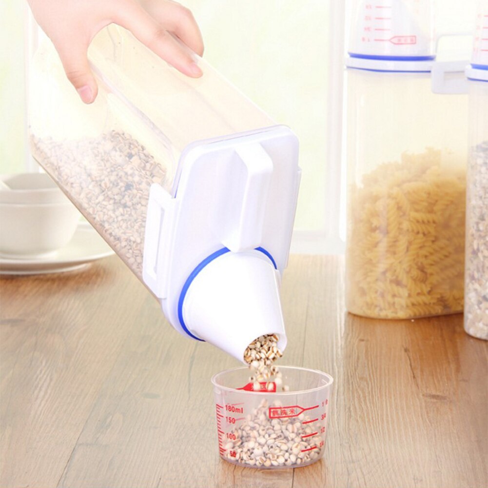 Plast korn dispenser opbevaringsboks køkken mad korn ris beholder bærbar organisator korn opbevaring dåser 15 x 7.5 x 29.5cm