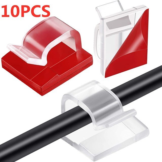 Self-adhesive Cable Organizer Clips Holder Wire Tie Clamp Management Car Home Data Cable Decorative Cord Bobbin Winder Manager: 10PCS-Transparent