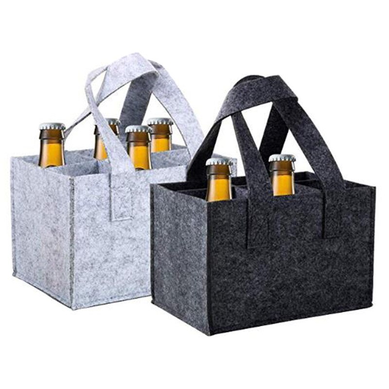Genanvendelig filtpose vinholder ølflaske shopping mulepose flaskeholder med 6 flasker divider vaskbar grå